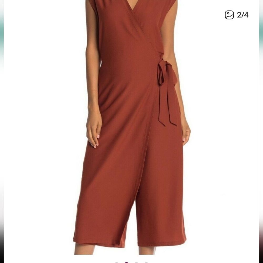 Eileen Fisher Deep Pekoe Washable Crepe Wrap Front Jumpsuit Large
